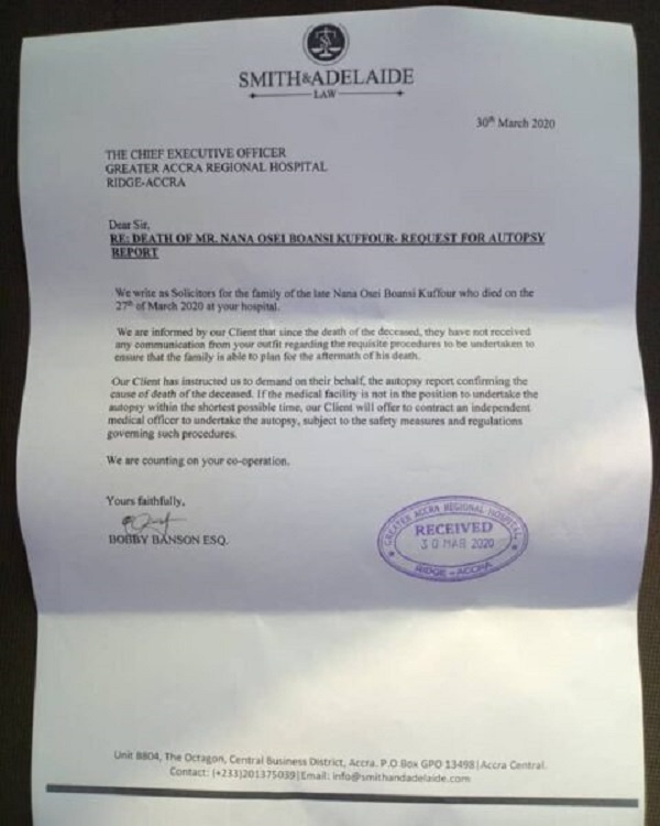 Obour's letter to Ridge Hospital from his lawyers