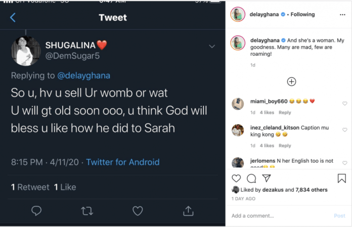 Delay Blasts A Fan Who Accused Her Of Selling Her Womb - Screenshot